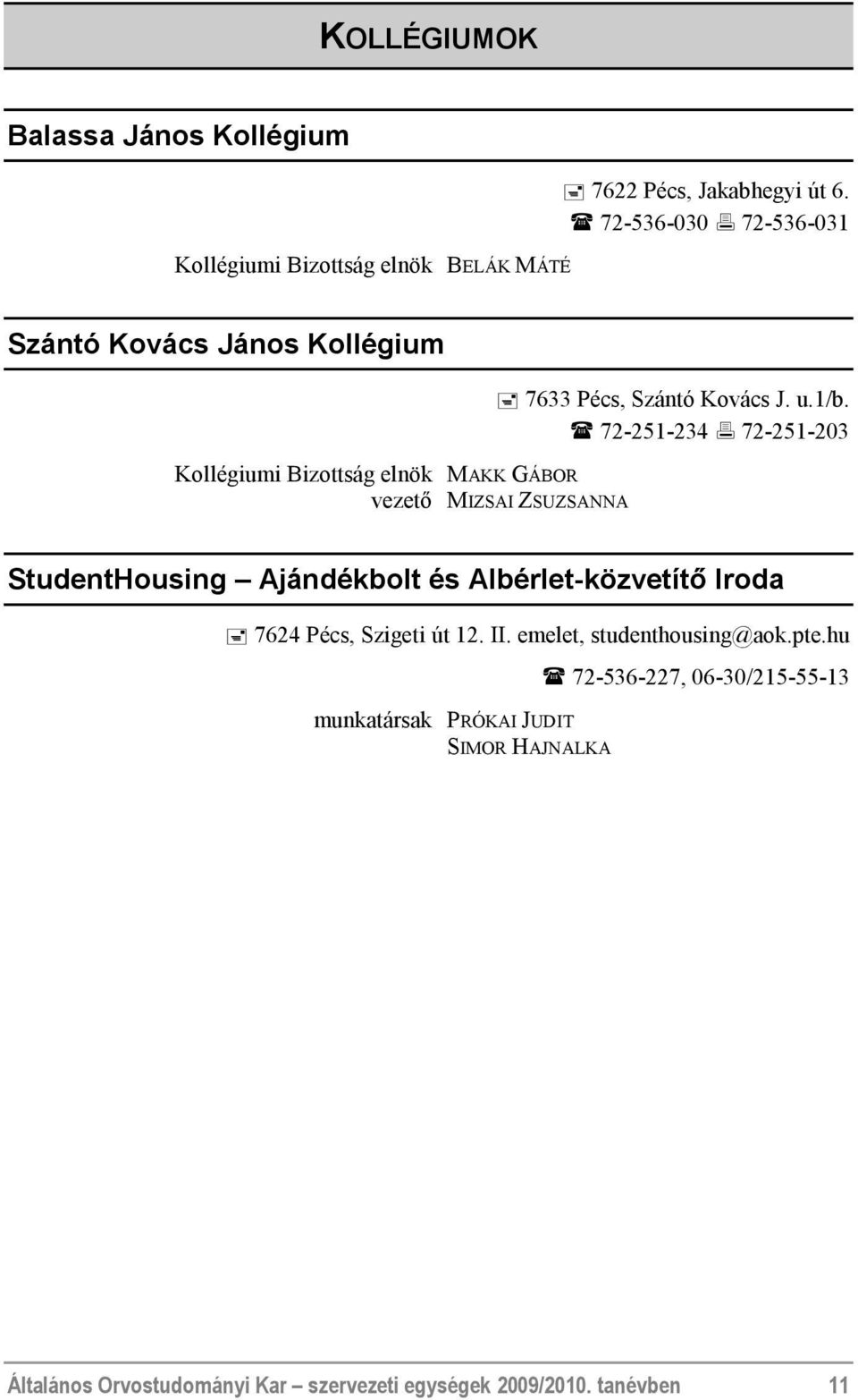 Kovács J. u.1/b. 72-251-234 72-251-203 StudentHousing Ajándékbolt és Albérlet-közvetítő Iroda 7624 Pécs, Szigeti út 12. II.