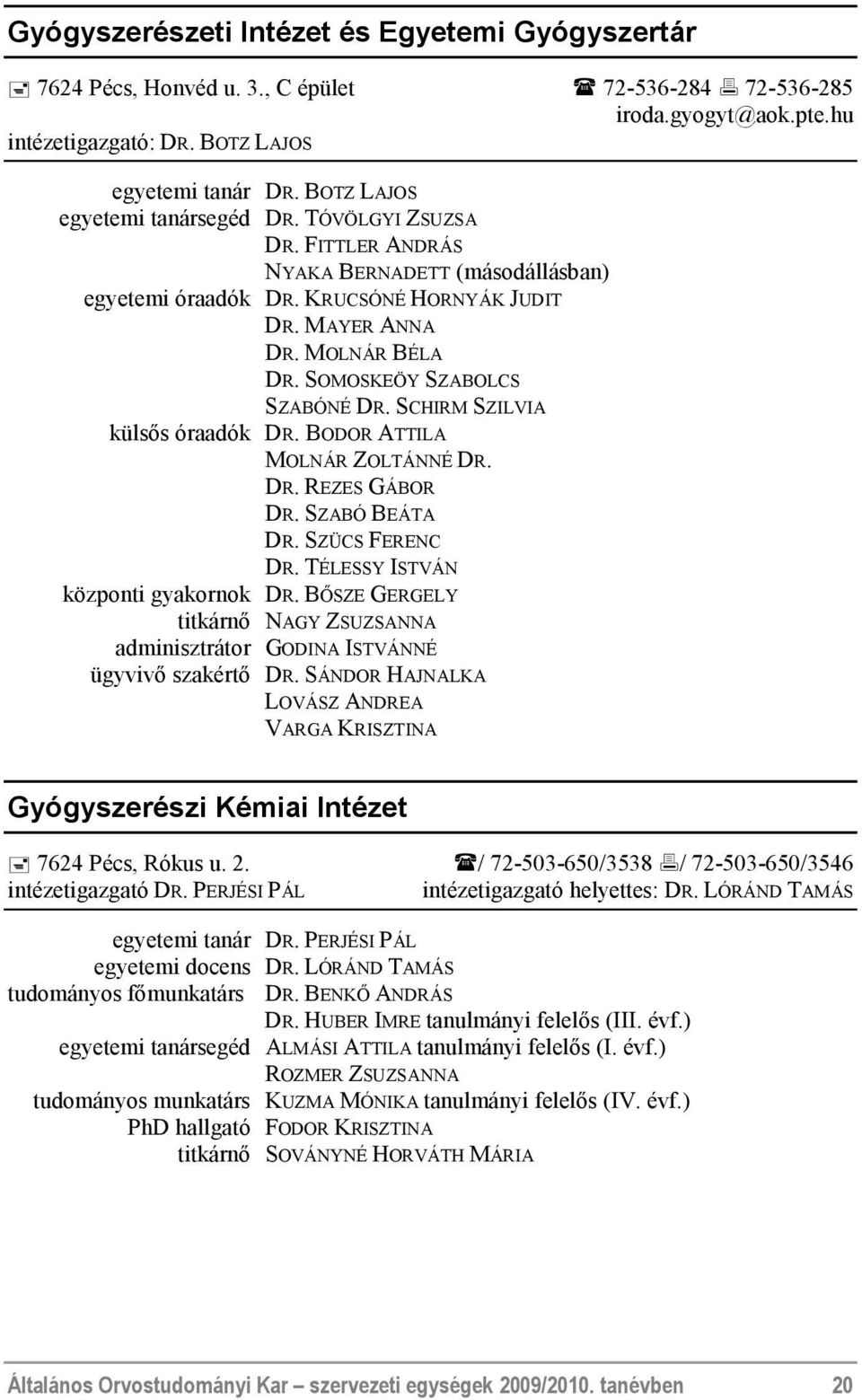 SOMOSKEÖY SZABOLCS SZABÓNÉ DR. SCHIRM SZILVIA külsős óraadók DR. BODOR ATTILA MOLNÁR ZOLTÁNNÉ DR. DR. REZES GÁBOR DR. SZABÓ BEÁTA DR. SZÜCS FERENC DR. TÉLESSY ISTVÁN központi gyakornok DR.