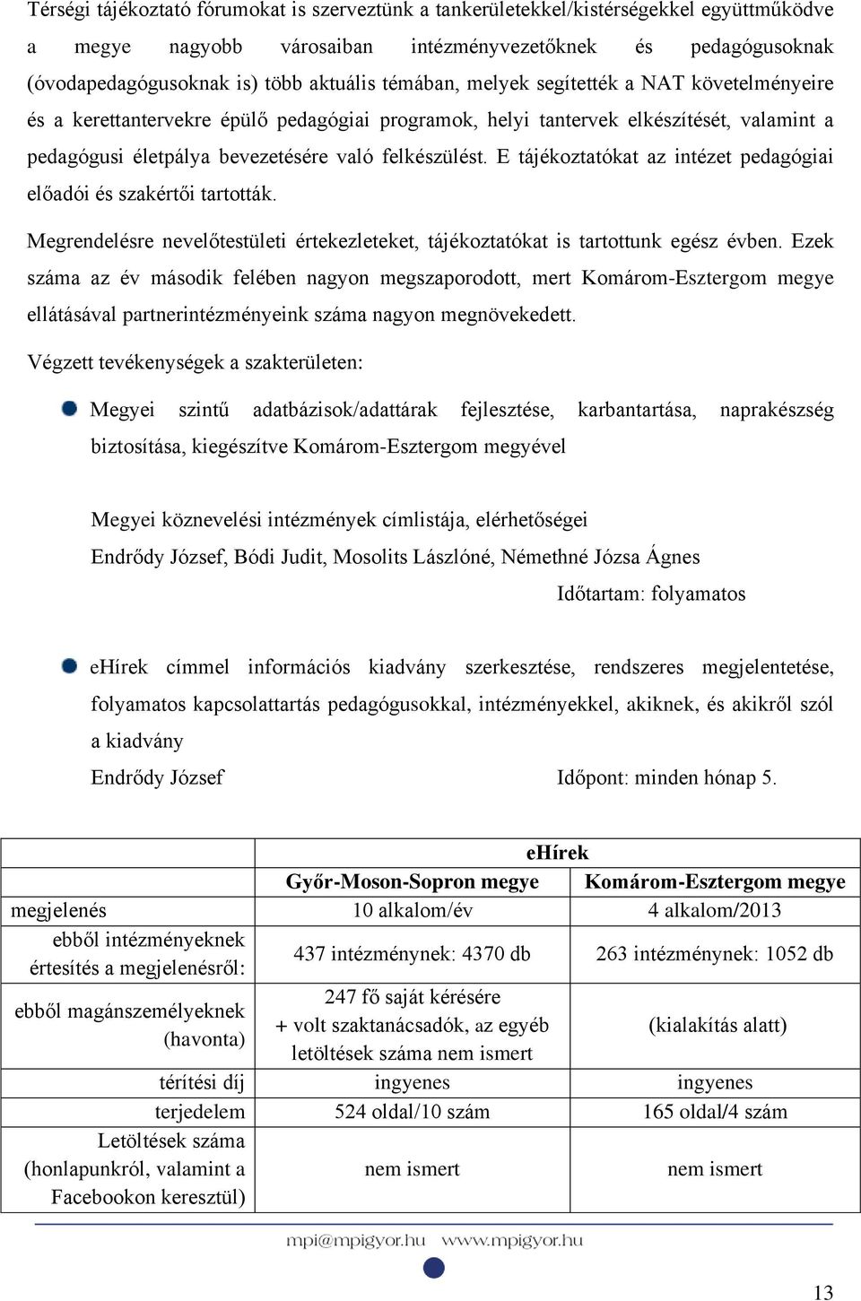 E tájékoztatókat az intézet pedagógiai előadói és szakértői tartották. Megrendelésre nevelőtestületi értekezleteket, tájékoztatókat is tartottunk egész évben.