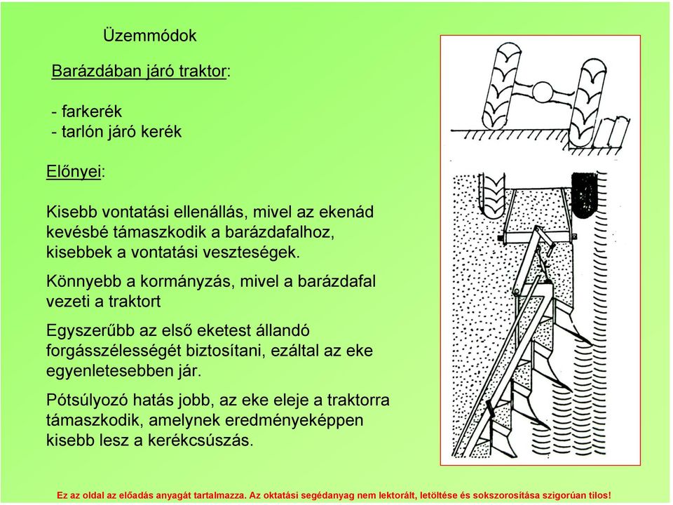 Könnyebb a kormányzás, mivel a barázdafal vezeti a traktort Egyszerűbb az első eketest állandó forgásszélességét