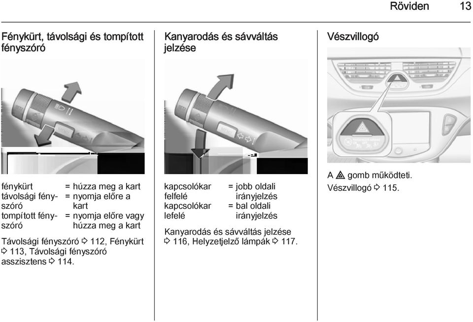 fényszóró 3 112, Fénykürt 3 113, Távolsági fényszóró asszisztens 3 114.