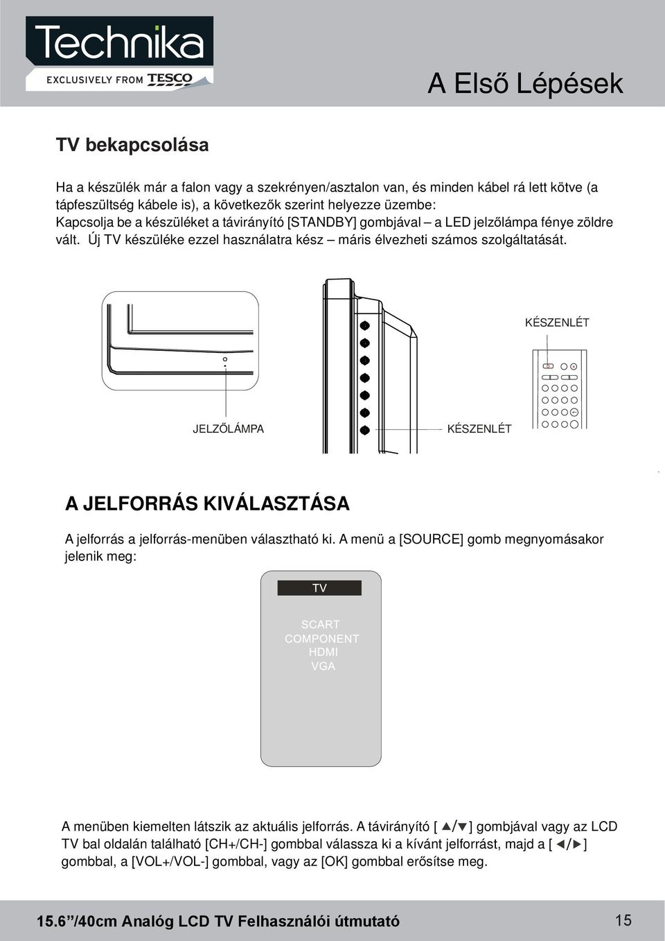 KÉSZENLÉT JELZ LÁMPA KÉSZENLÉT A JELFORRÁS KIVÁLASZTÁSA A jelforrás a jelforrás-menüben választható ki.