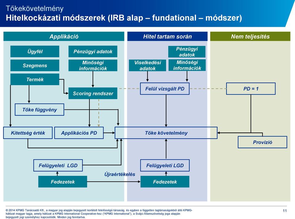 Minőségi információk Termék Scoring rendszer Felül vizsgált PD PD = 1 Tőke függvény Kitettség érték