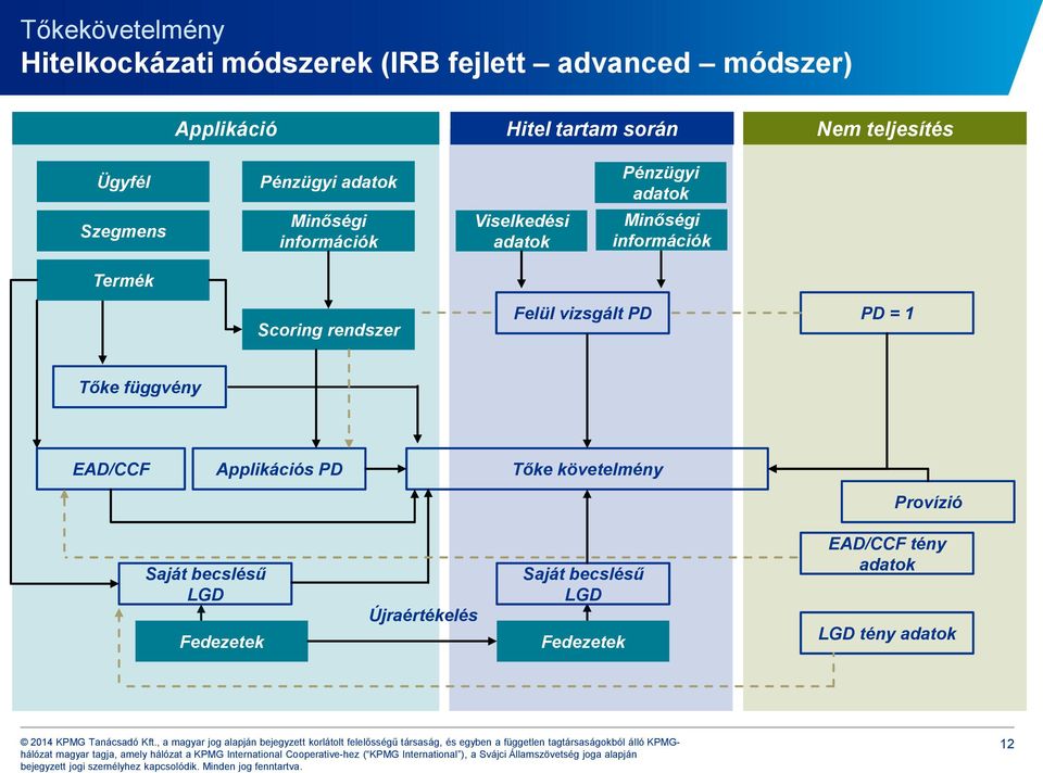 információk Termék Scoring rendszer Felül vizsgált PD PD = 1 Tőke függvény EAD/CCF Applikációs PD Tőke