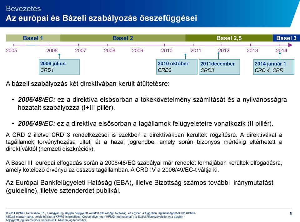 pillér). 2006/49/EC: ez a direktíva elsősorban a tagállamok felügyeleteire vonatkozik (II pillér). A CRD 2 illetve CRD 3 rendelkezései is ezekben a direktívákban kerültek rögzítésre.