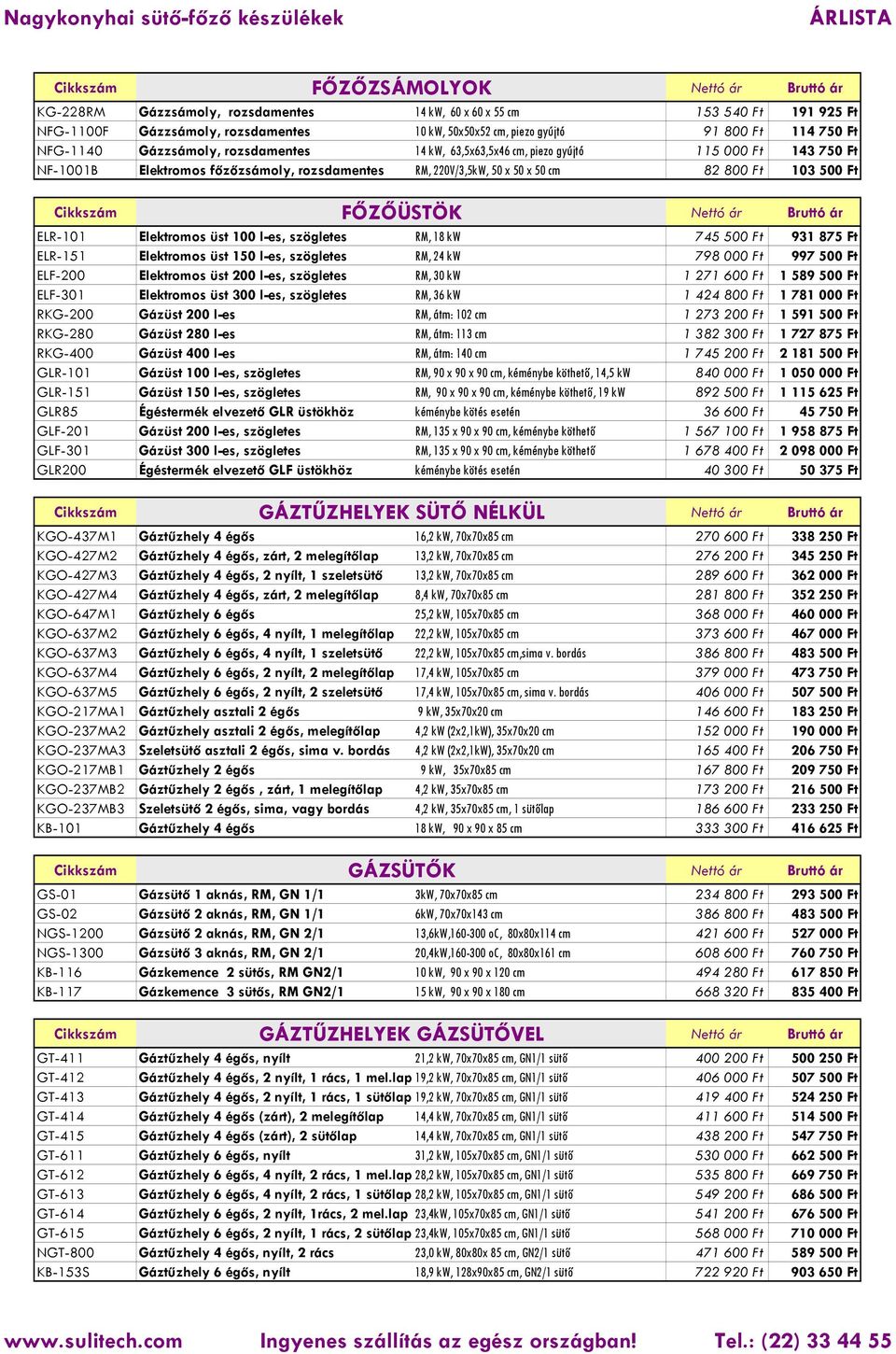 Ft Cikkszám FŐZŐÜSTÖK Nettó ár Bruttó ár ELR-101 Elektromos üst 100 l-es, szögletes RM, 18 kw 745 500 Ft 931 875 Ft ELR-151 Elektromos üst 150 l-es, szögletes RM, 24 kw 798 000 Ft 997 500 Ft ELF-200