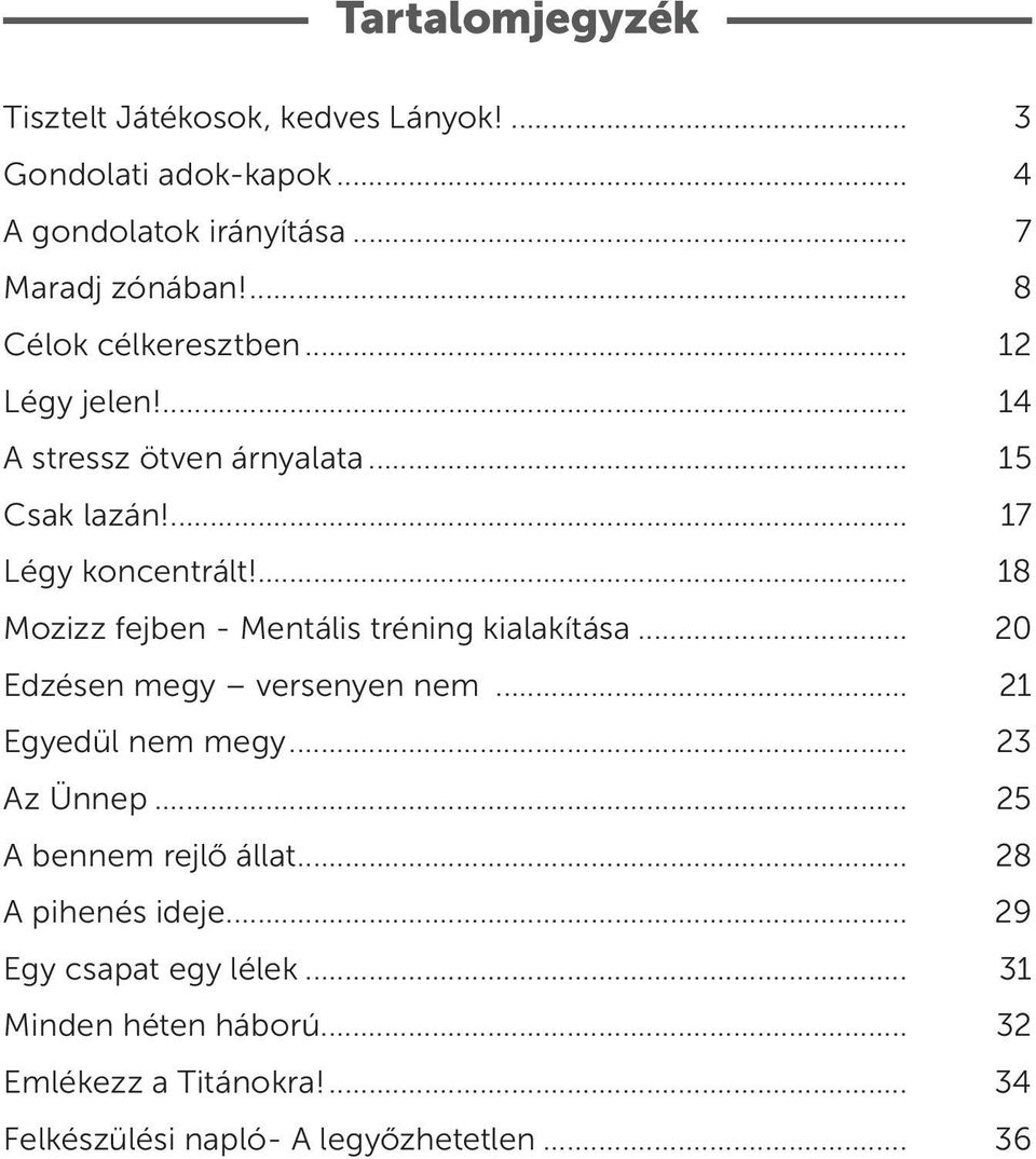 ... 18 Mozizz fejben - Mentális tréning kialakítása... 20 Edzésen megy versenyen nem... 21 Egyedül nem megy... 23 Az Ünnep.