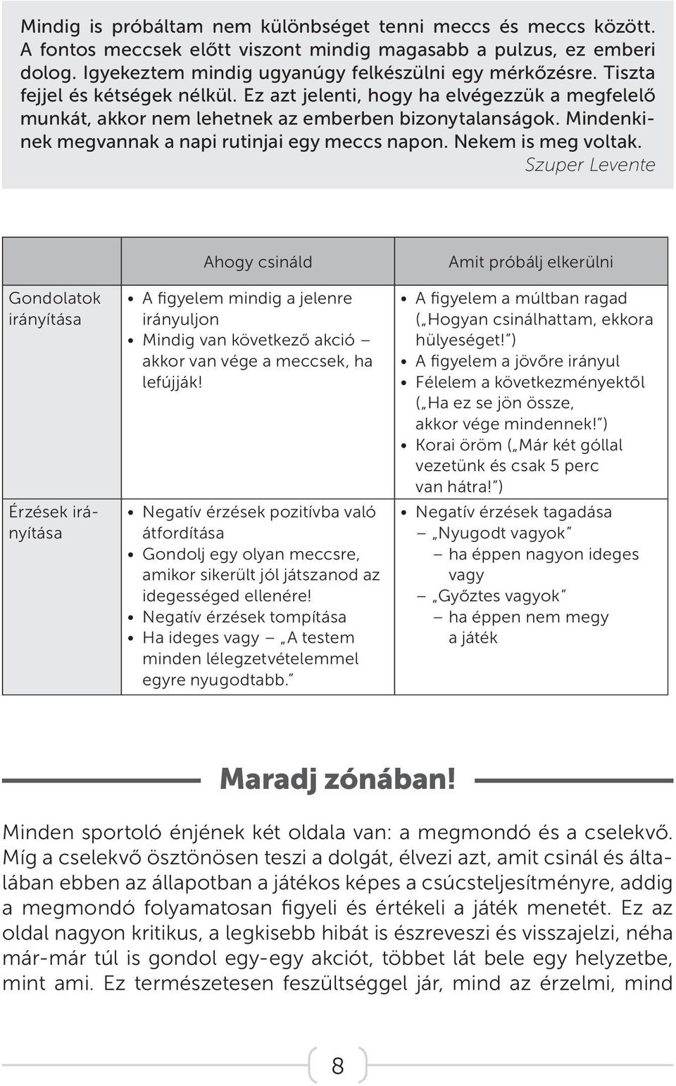 Nekem is meg voltak. Szuper Levente Gondolatok irányítása Érzések irányítása Ahogy csináld A figyelem mindig a jelenre irányuljon Mindig van következő akció akkor van vége a meccsek, ha lefújják!