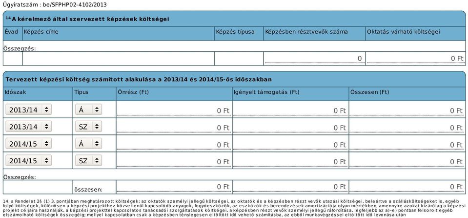 pontjában meghatározott költségek: az oktatók személyi jellegű költségei, az oktatók és a képzésben részt vevők utazási költségei, beleértve a szállásköltségeket is, egyéb folyó költségek, különösen