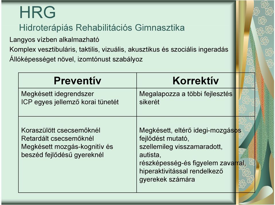 többi fejlesztés sikerét Koraszülött csecsemőknél Megkésett, eltérő ő idegi-mozgásos i Retardált csecsemőknél fejlődést mutató, Megkésett