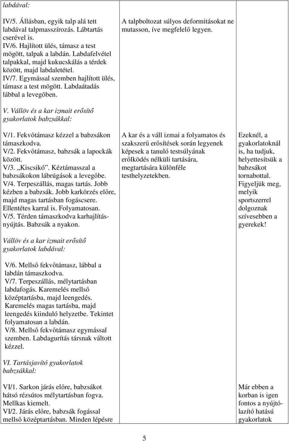 A talpboltozat súlyos deformitásokat ne mutasson, íve megfelelő legyen. V. Vállöv és a kar izmait erősítő gyakorlatok babzsákkal: V/1. Fekvőtámasz kézzel a babzsákon támaszkodva. V/2.