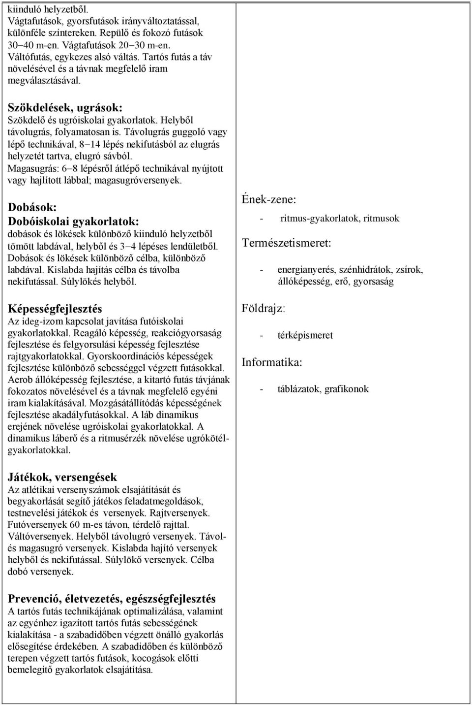 Távolugrás guggoló vagy lépő technikával, 8 14 lépés nekifutásból az elugrás helyzetét tartva, elugró sávból.