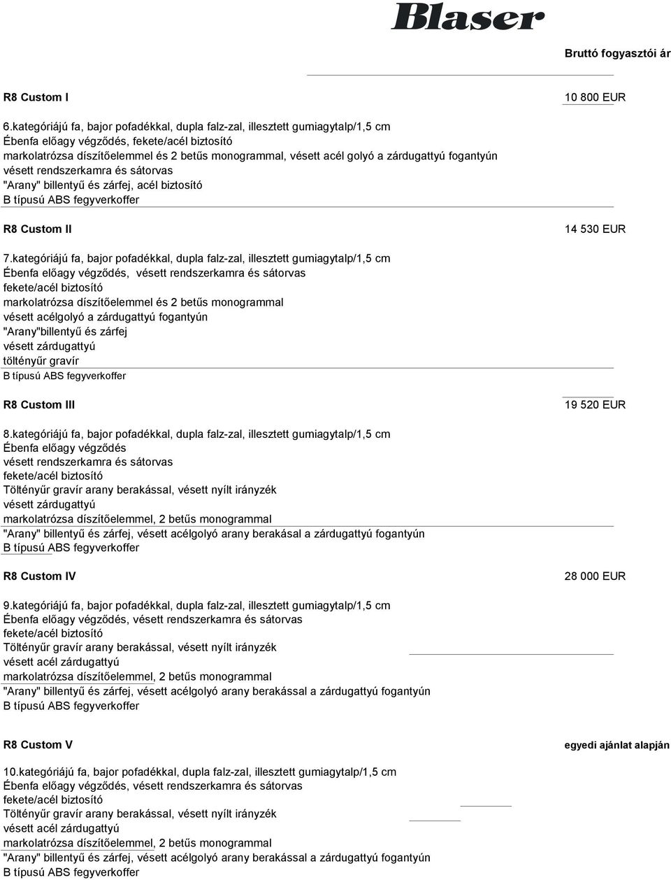 zárdugattyú fogantyún vésett rendszerkamra és sátorvas "Arany" billentyű és zárfej, acél biztosító B típusú ABS fegyverkoffer R8 Custom II 14 530 EUR 7.