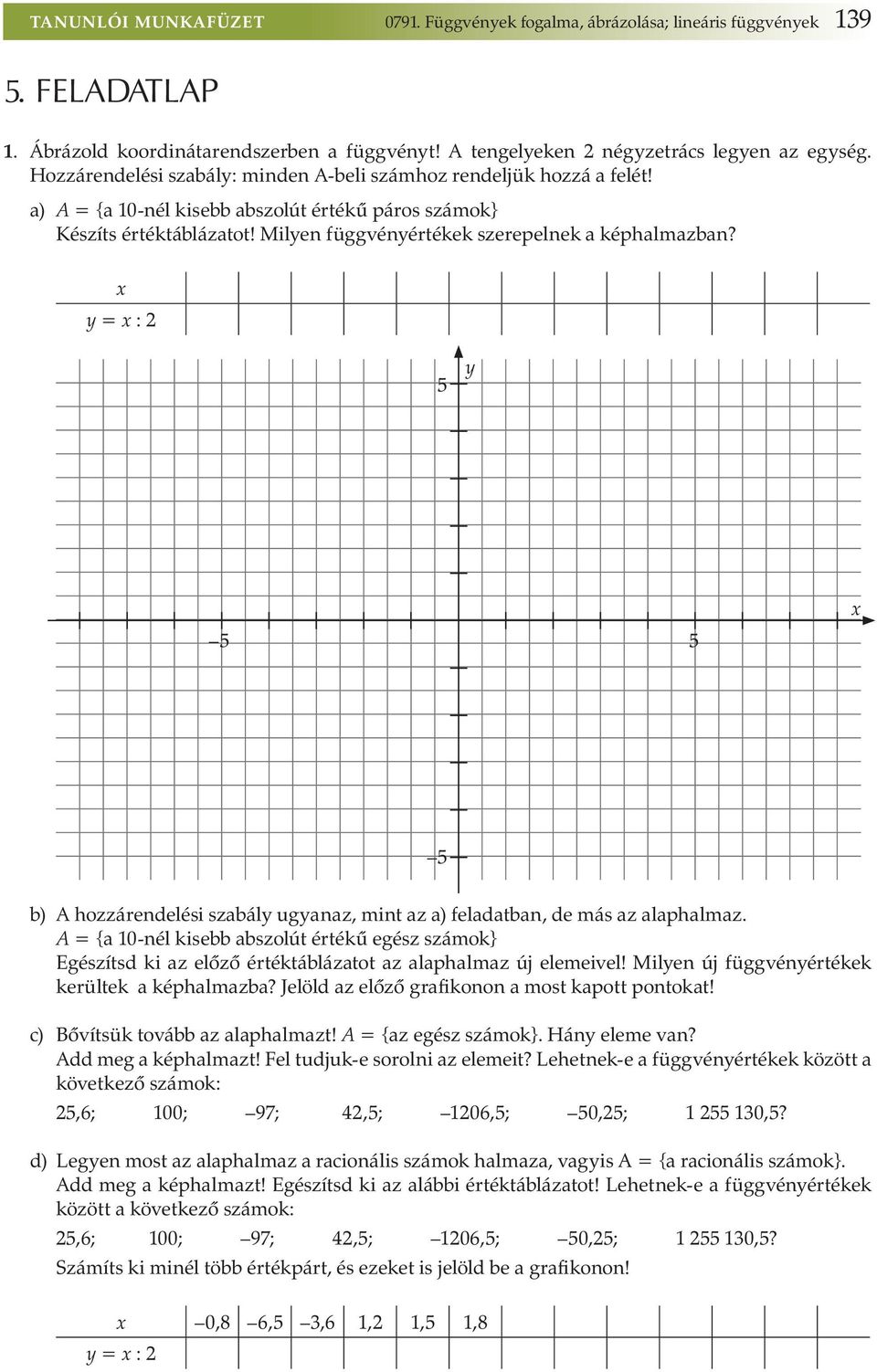 x y = x : 2 5 y 5 5 x 5 b) A hozzárendelési szabály ugyanaz, mint az a) feladatban, de más az alaphalmaz.