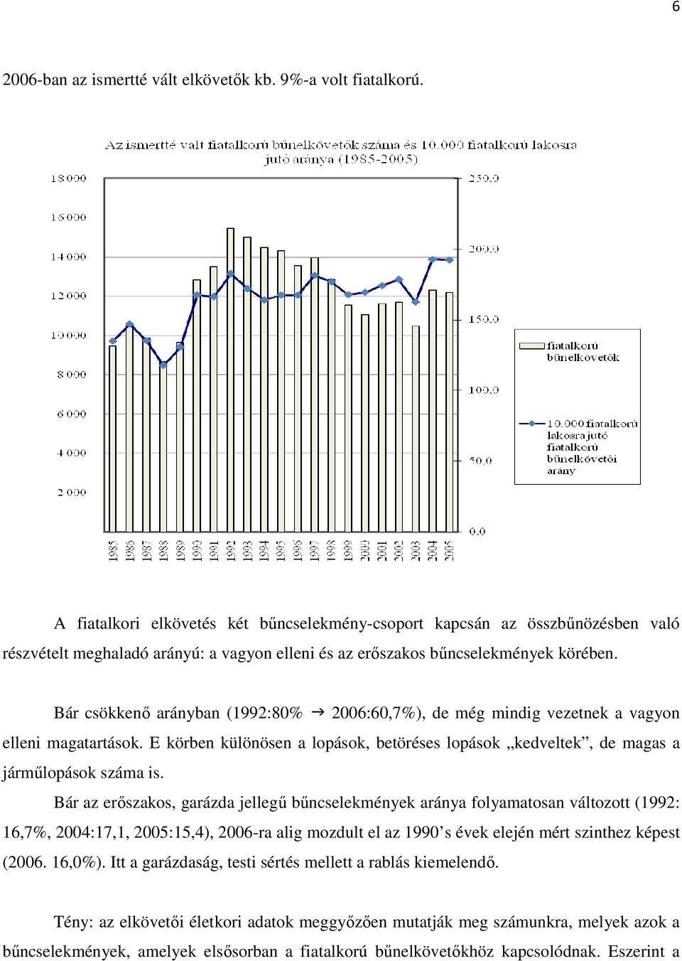 Bár csökkenı arányban (1992:80% 2006:60,7%), de még mindig vezetnek a vagyon elleni magatartások. E körben különösen a lopások, betöréses lopások kedveltek, de magas a jármőlopások száma is.