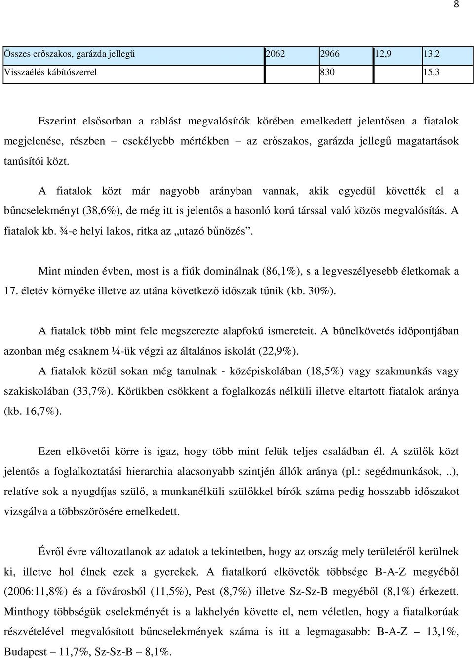 A fiatalok közt már nagyobb arányban vannak, akik egyedül követték el a bőncselekményt (38,6%), de még itt is jelentıs a hasonló korú társsal való közös megvalósítás. A fiatalok kb.