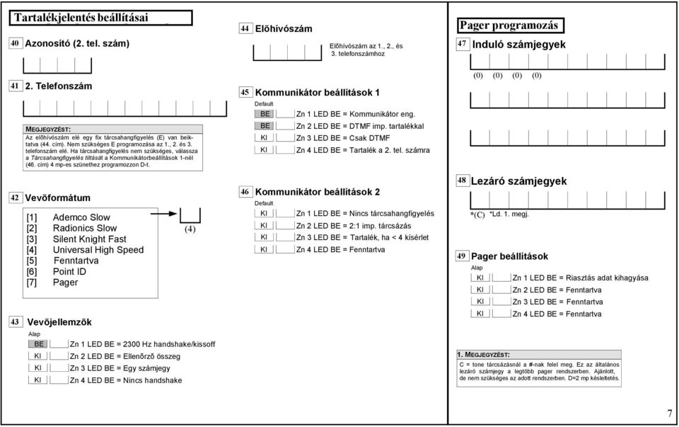 Ha tárcsahangfigyelés nem szükséges, válassza a Tárcsahangfigyelés tiltását a Kommunikátorbeállítások 1-nél (46. cím) 4 mp-es szünethez programozzon D-t.