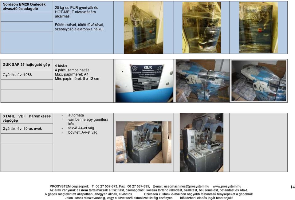 GUK SAF 35 hajtogató gép Gyártási év: 1988 4 táska 4 párhuzamos hajtás Max. papírméret: A4 Min.