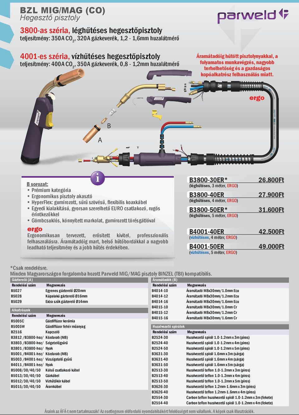 ergo B A i B sorozat: Prémium kategória Ergonomikus pisztoly akasztó HyperFlex: gumírozott, sűrű szövésű, flexibilis koaxkábel Egyedi kialakítású, gyorsan szerelhető EURO csatlakozó, rugós