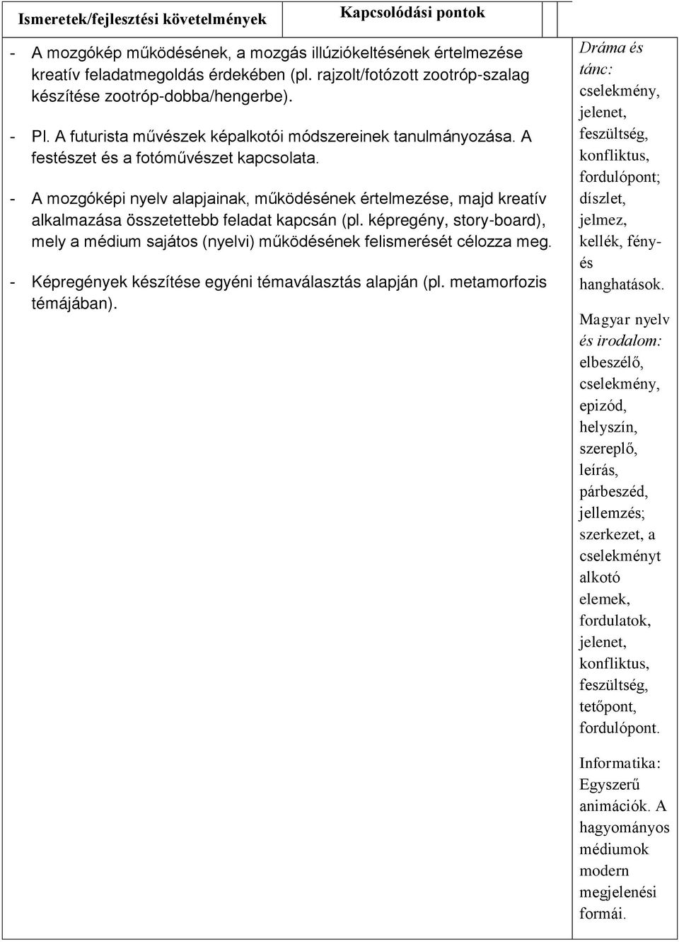 - A mozgóképi nyelv alapjainak, működésének értelmezése, majd kreatív alkalmazása összetettebb feladat kapcsán (pl.