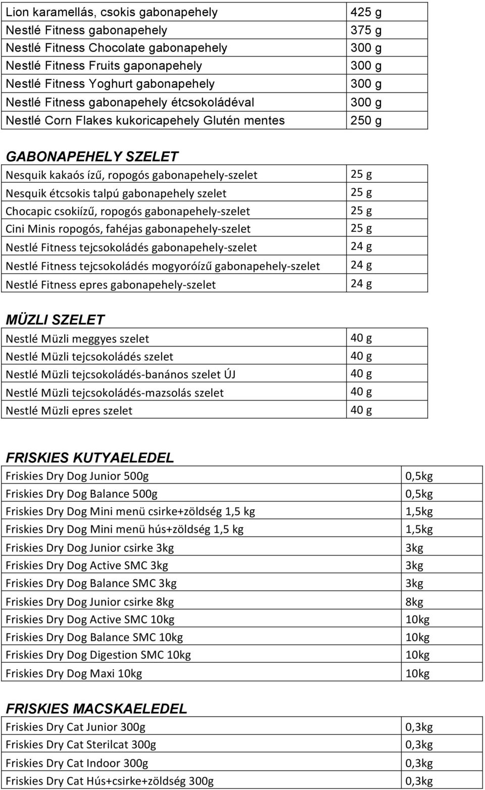 étcsokis talpú gabonapehely szelet Chocapic csokiízű, ropogós gabonapehely- szelet Cini Minis ropogós, fahéjas gabonapehely- szelet Nestlé Fitness tejcsokoládés gabonapehely- szelet Nestlé Fitness