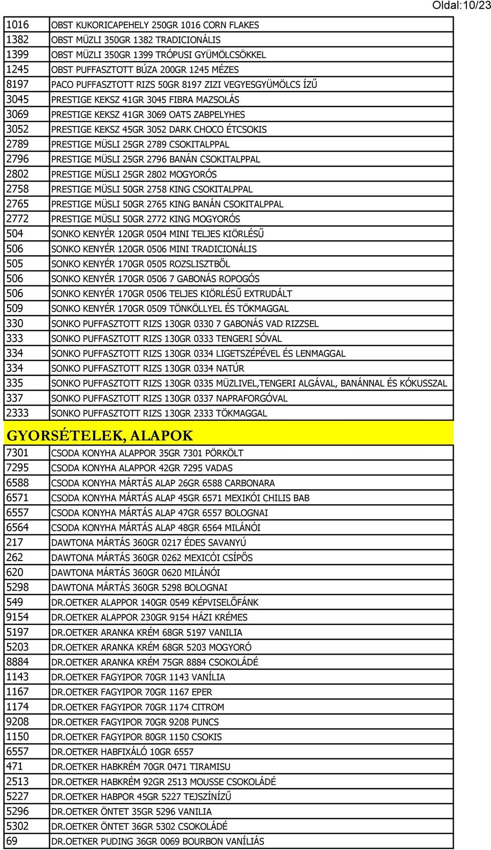 PRESTIGE MÜSLI 25GR 2789 CSOKITALPPAL 2796 PRESTIGE MÜSLI 25GR 2796 BANÁN CSOKITALPPAL 2802 PRESTIGE MÜSLI 25GR 2802 MOGYORÓS 2758 PRESTIGE MÜSLI 50GR 2758 KING CSOKITALPPAL 2765 PRESTIGE MÜSLI 50GR