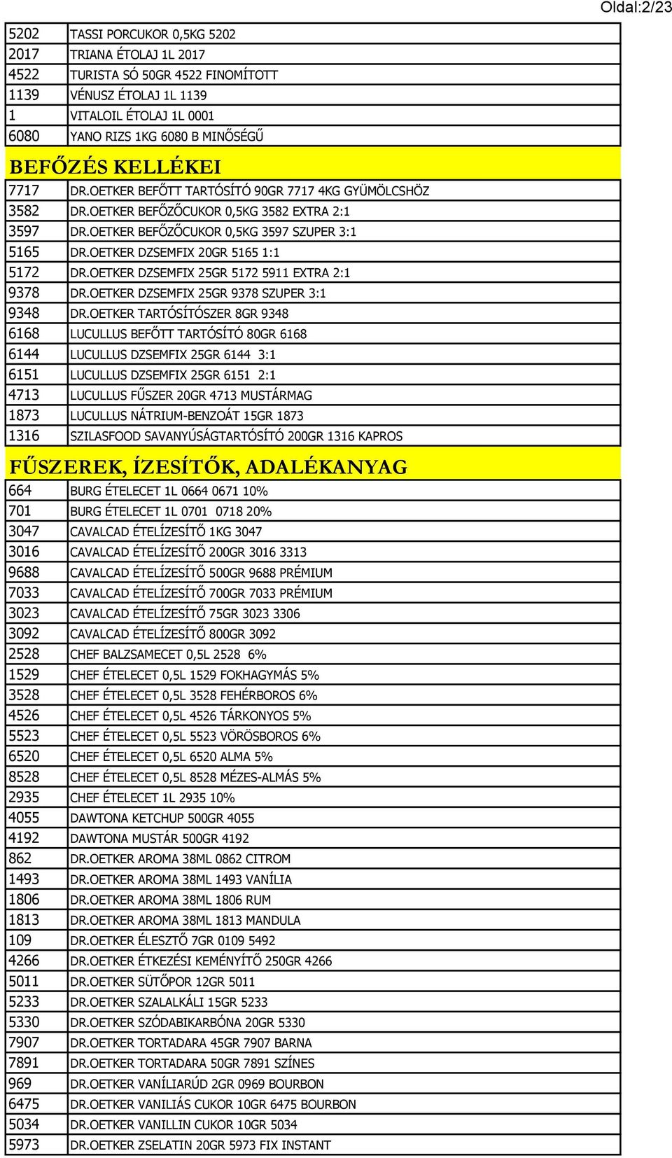 OETKER DZSEMFIX 20GR 5165 1:1 5172 DR.OETKER DZSEMFIX 25GR 5172 5911 EXTRA 2:1 9378 DR.OETKER DZSEMFIX 25GR 9378 SZUPER 3:1 9348 DR.