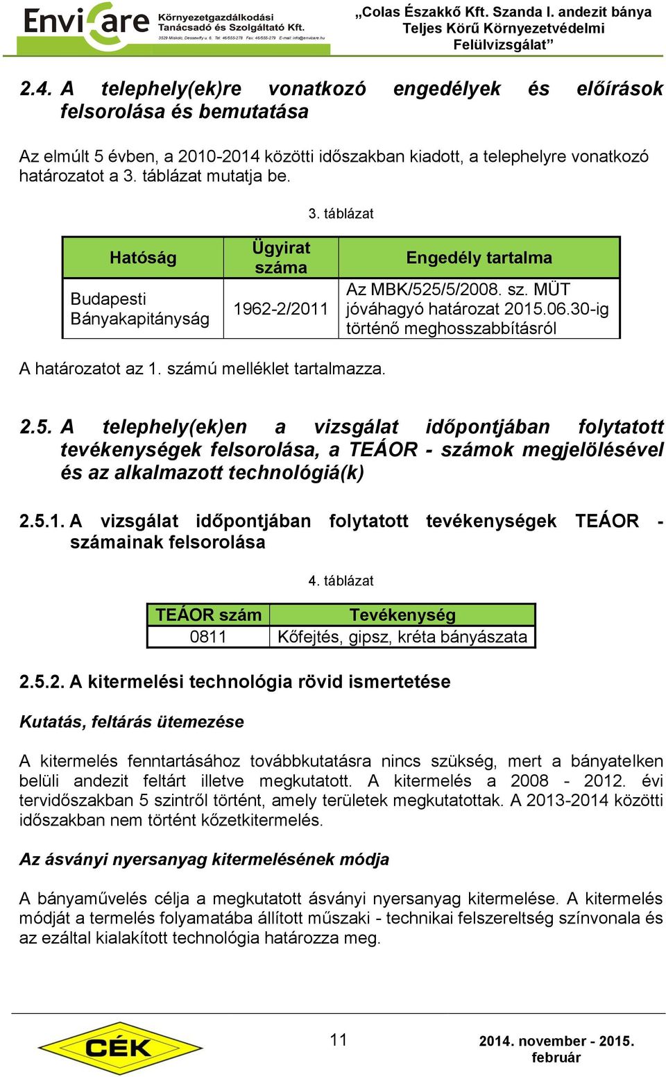 30-ig történő meghosszabbításról A határozatot az 1. számú melléklet tartalmazza. 2.5.