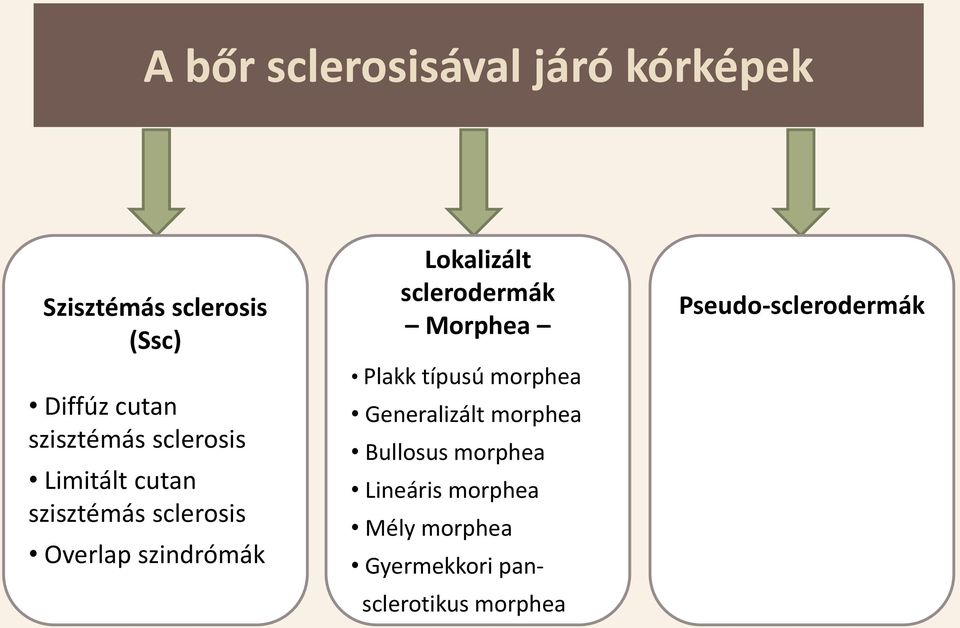 Lokalizált sclerodermák Morphea Plakk típusú morphea Generalizált morphea