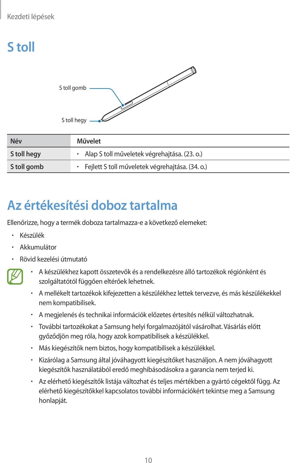 ) Az értékesítési doboz tartalma Ellenőrizze, hogy a termék doboza tartalmazza-e a következő elemeket: Készülék Akkumulátor Rövid kezelési útmutató A készülékhez kapott összetevők és a rendelkezésre