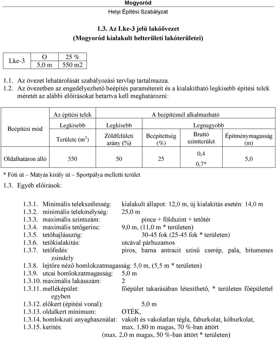 1.1. Az övezet lehatárolását szabályozási tervlap tartalmazza. 1.2.