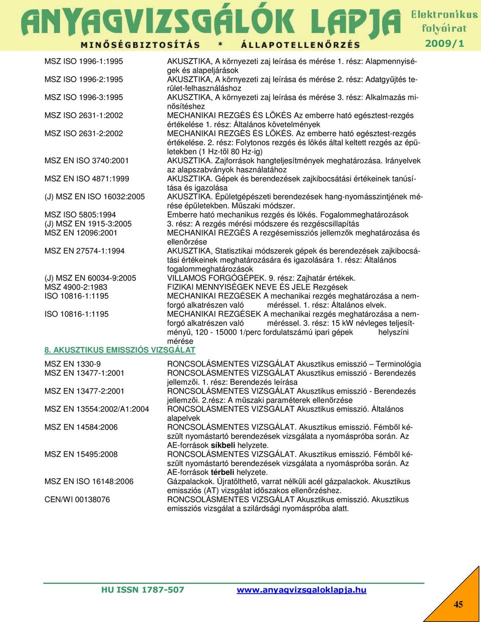 rész: Alkalmazás minősítéshez MSZ ISO 2631-1:2002 MECHANIKAI REZGÉS ÉS LÖKÉS Az emberre ható egésztest-rezgés értékelése 1.