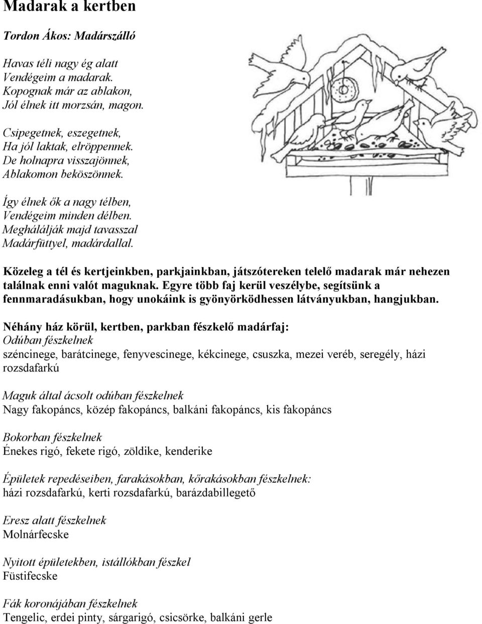 Közeleg a tél és kertjeinkben, parkjainkban, játszótereken telelő madarak már nehezen találnak enni valót maguknak.