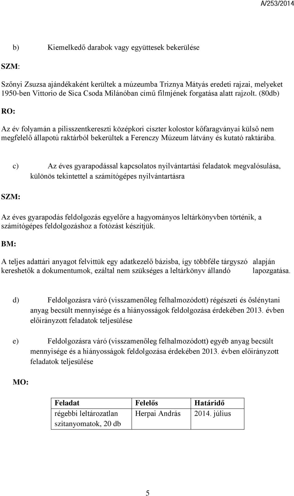 (80db) RO: Az év folyamán a pilisszentkereszti középkori ciszter kolostor kőfaragványai külső nem megfelelő állapotú raktárból bekerültek a Ferenczy Múzeum látvány és kutató raktárába.