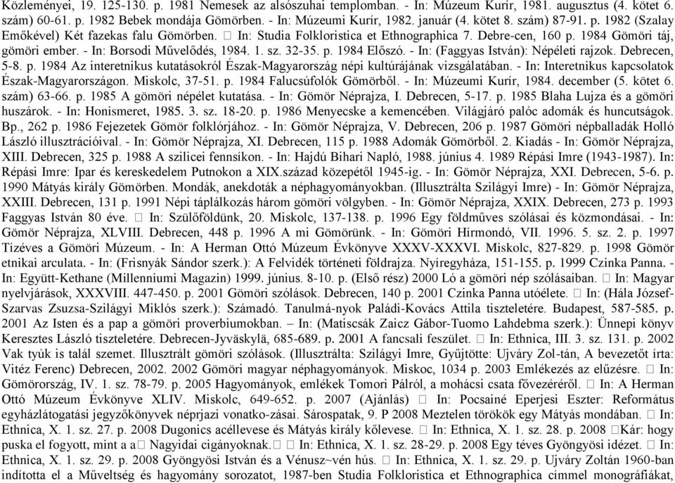 1. sz. 32-35. p. 1984 Előszó. - In: (Faggyas István): Népéleti rajzok. Debrecen, 5-8. p. 1984 Az interetnikus kutatásokról Észak-Magyarország népi kultúrájának vizsgálatában.