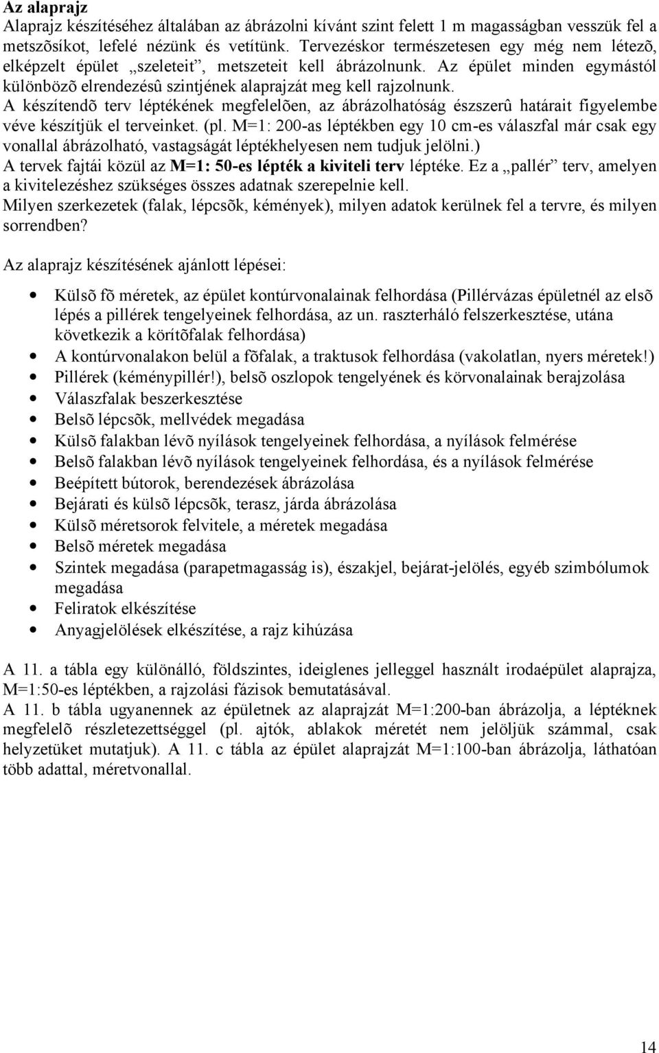 A készítendõ terv léptékének megfelelõen, az ábrázolhatóság észszerû határait figyelembe véve készítjük el terveinket. (pl.