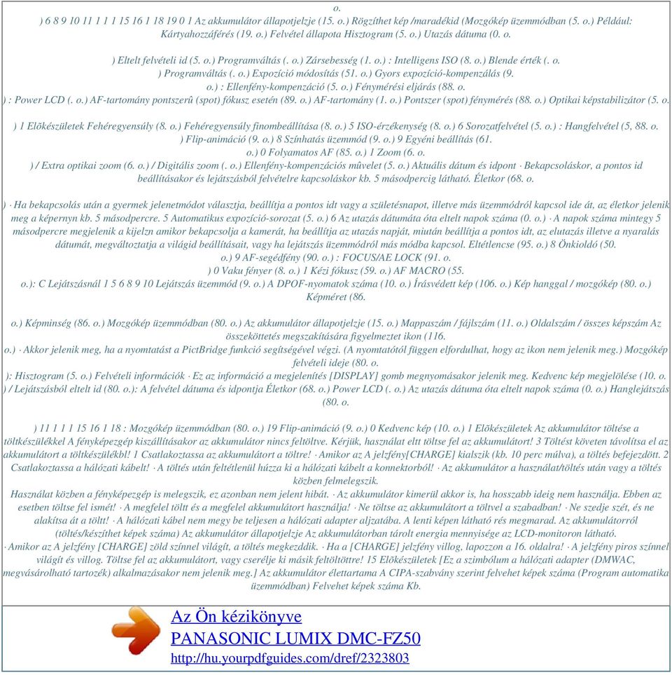 o.) : Ellenfény-kompenzáció (5. o.) Fénymérési eljárás (88. o. ) : Power LCD (. o.) AF-tartomány pontszerû (spot) fókusz esetén (89. o.) AF-tartomány (1. o.) Pontszer (spot) fénymérés (88. o.) Optikai képstabilizátor (5.