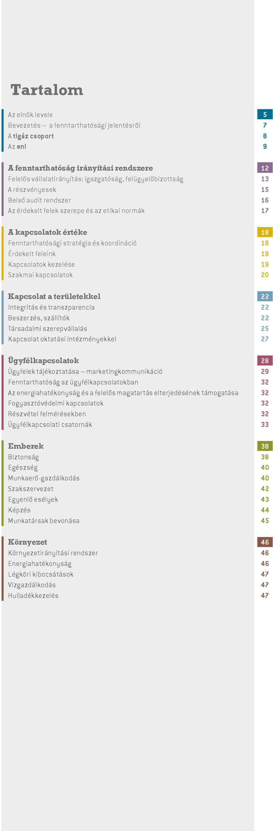 kezelése 19 Szakmai kapcsolatok 20 Kapcsolat a területekkel 22 Integritás és transzparencia 22 Beszerzés, szállítók 22 Társadalmi szerepvállalás 25 Kapcsolat oktatási intézményekkel 27