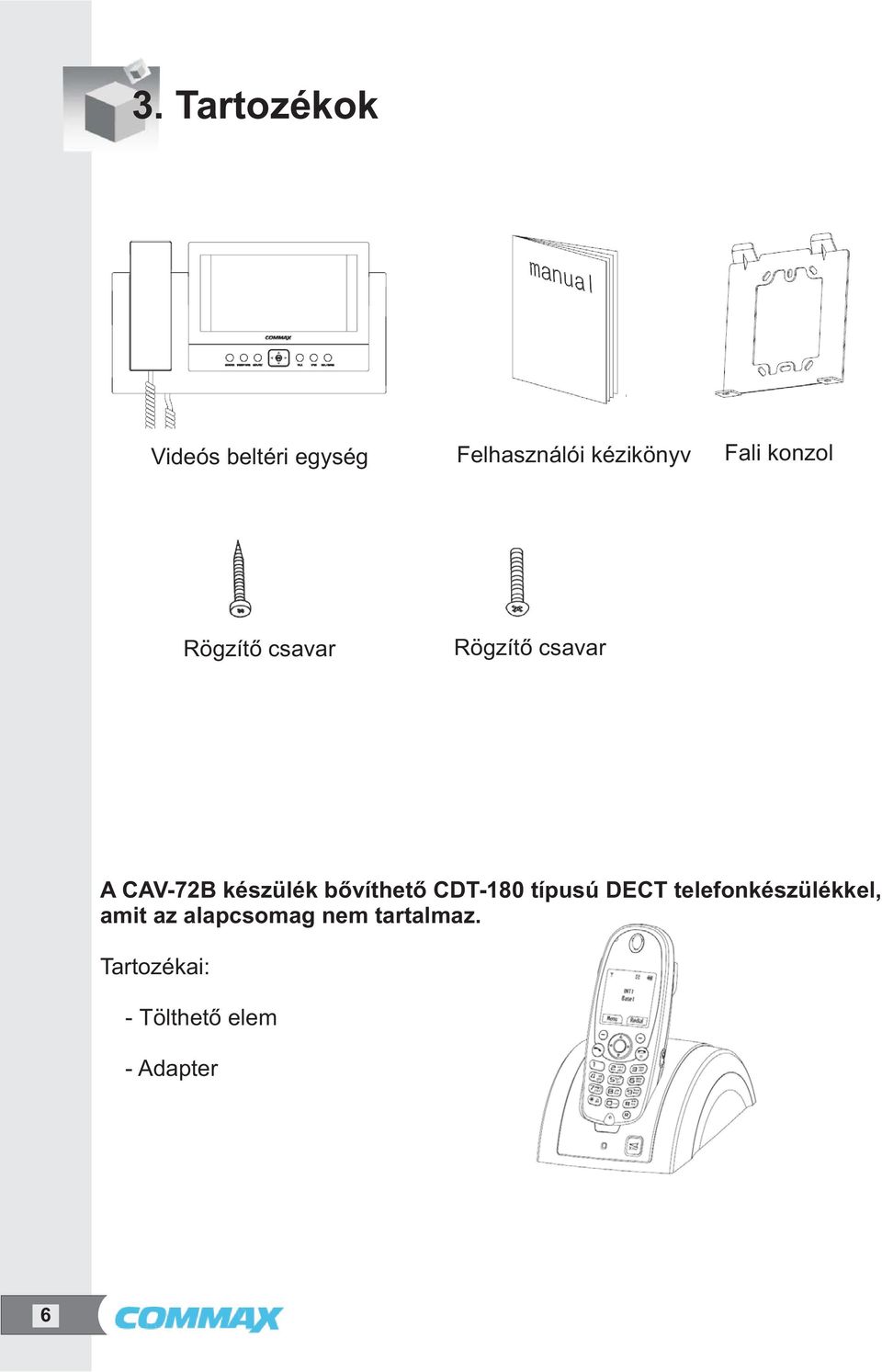 bővíthető CDT-180 típusú DECT telefonkészülékkel, amit az