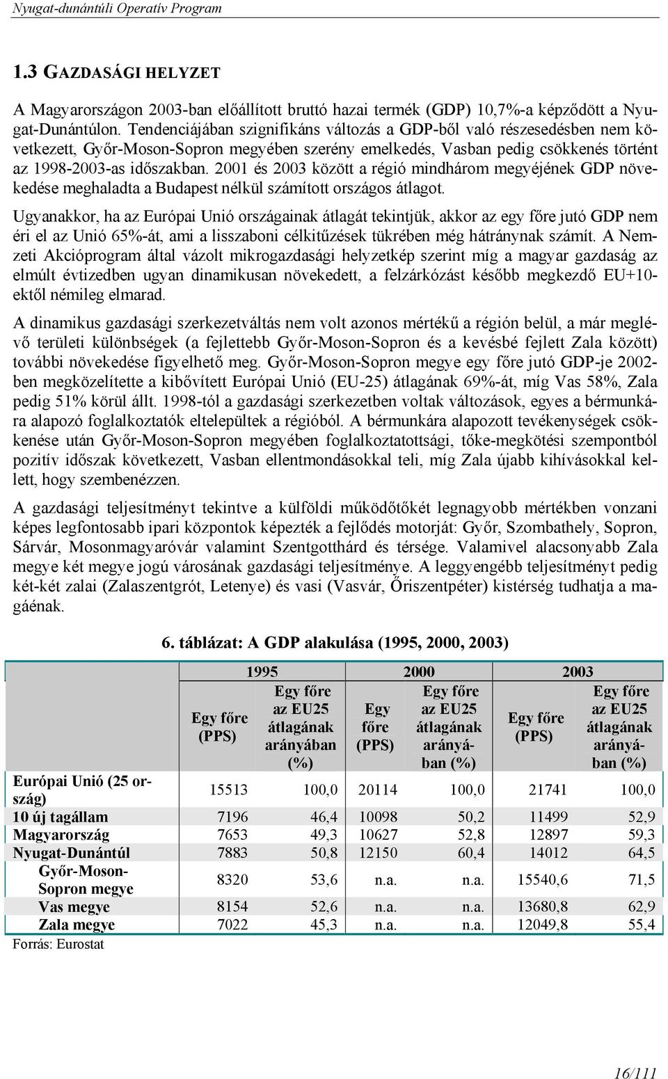 2001 és 2003 között a régió mindhárom megyéjének GDP növekedése meghaladta a Budapest nélkül számított országos átlagot.