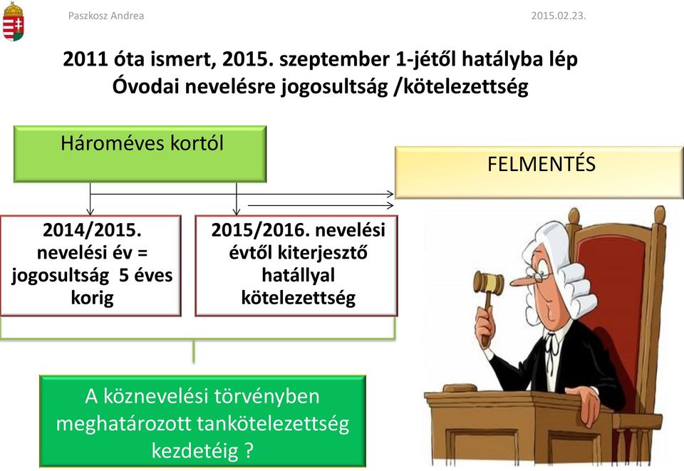 Hároméves kortól FELMENTÉS 2014/2015.