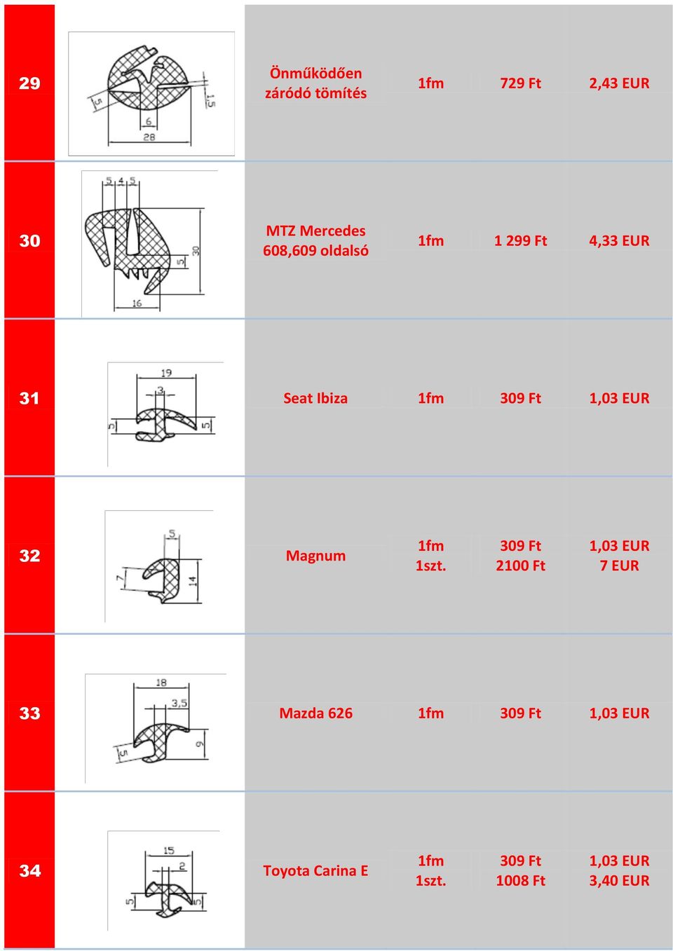 EUR 32 Magnum 309 Ft 2100 Ft 1,03 EUR 7 EUR 33 Mazda 626 309