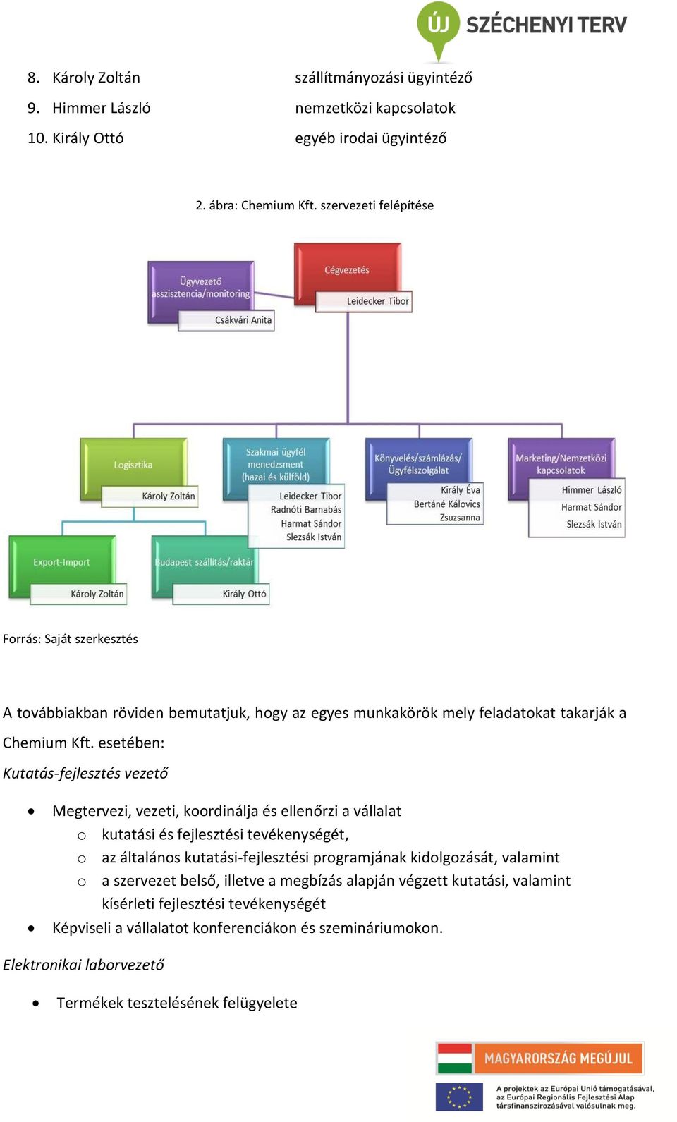 esetében: Kutatás-fejlesztés vezető Megtervezi, vezeti, koordinálja és ellenőrzi a vállalat o kutatási és fejlesztési tevékenységét, o az általános kutatási-fejlesztési programjának