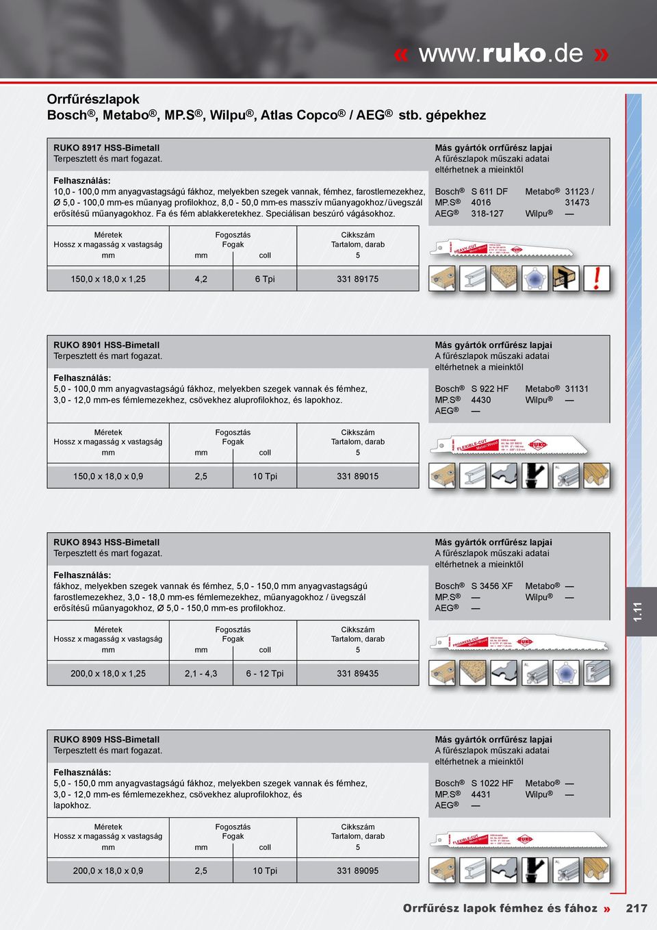 műanyagokhoz/üvegszál erősítésű műanyagokhoz. Fa és fém ablakkeretekhez. Speciálisan beszúró vágásokhoz. Bosch S 611 DF Metabo 31123 / MP.