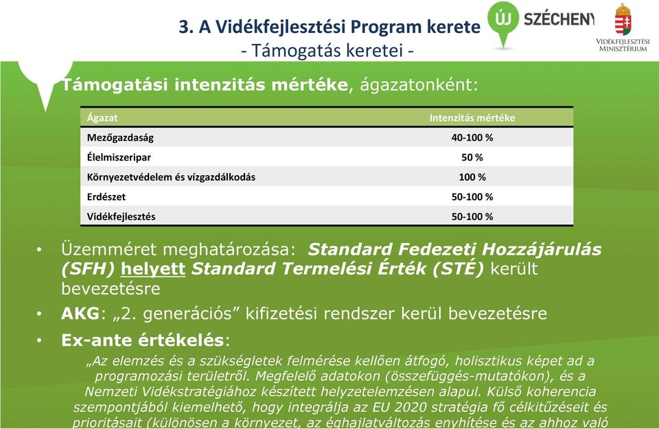 generációs kifizetési rendszer kerül bevezetésre Ex-ante értékelés: Az elemzés és a szükségletek felmérése kellően átfogó, holisztikus képet ad a programozási területről.