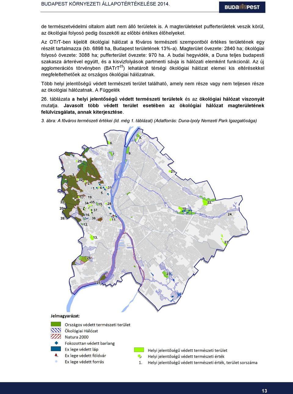 Magterület övezete: 2840 ha; ökológiai folyosó övezete: 3088 ha; pufferterület övezete: 970 ha.