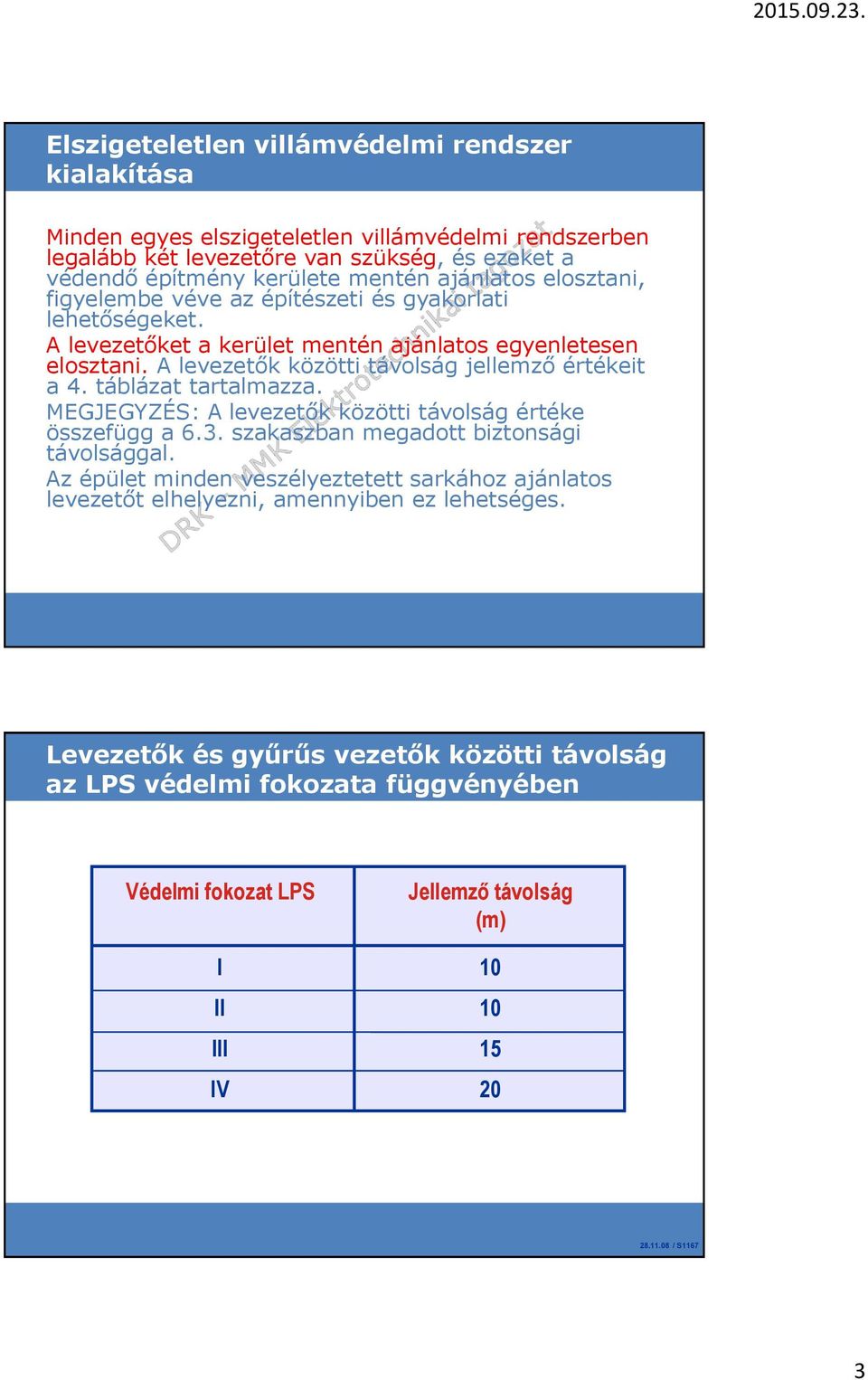 táblázat tartalmazza. MEGJEGYZÉS: A levezetők közötti távolság értéke összefügg a 6.3. szakaszban megadott biztonsági távolsággal.