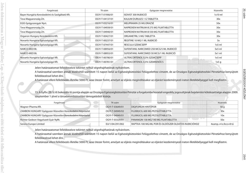 OGYI-T-04939/01 NAPROXEN NATRIUM-B 275 MG FILMTABLETTA 30x Teva Magyarország Zrt. OGYI-T-04940/01 NAPROXEN NATRIUM-B 550 MG FILMTABLETTA 30x Organon Hungary Kereskedelmi Kft.