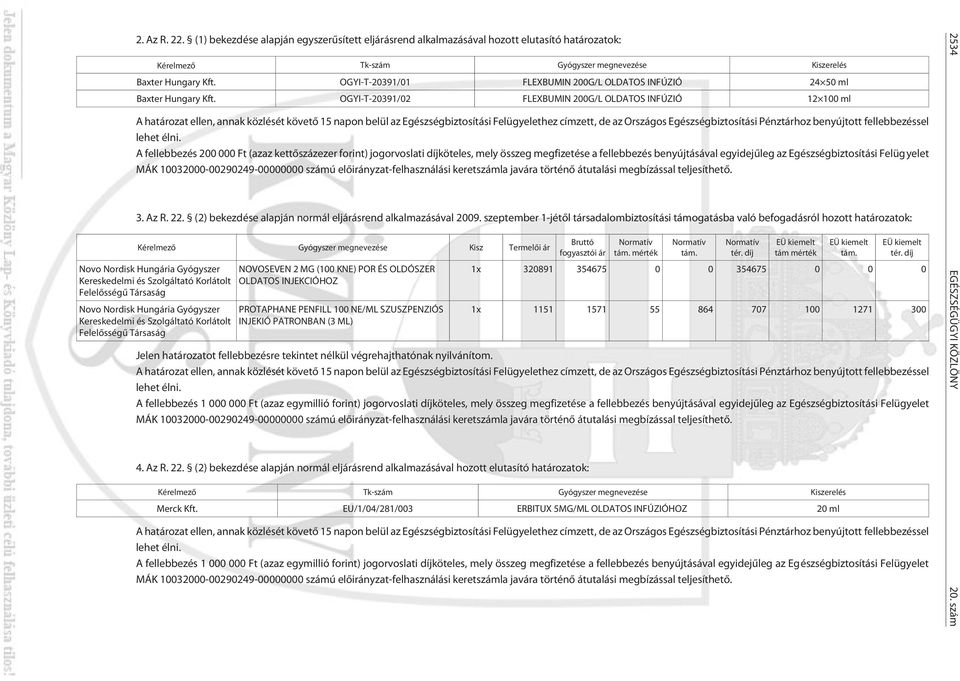 OGYI-T-20391/02 FLEXBUMIN 200G/L OLDATOS INFÚZIÓ 12 100 ml A határozat ellen, annak közlését követõ 15 napon belül az Egészségbiztosítási Felügyelethez címzett, de az Országos Egészségbiztosítási