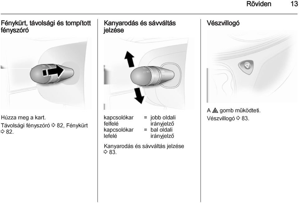 kapcsolókar felfelé kapcsolókar lefelé = jobb oldali irányjelző = bal oldali